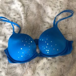 VS push up bra 32C  blue sequin cross back straps